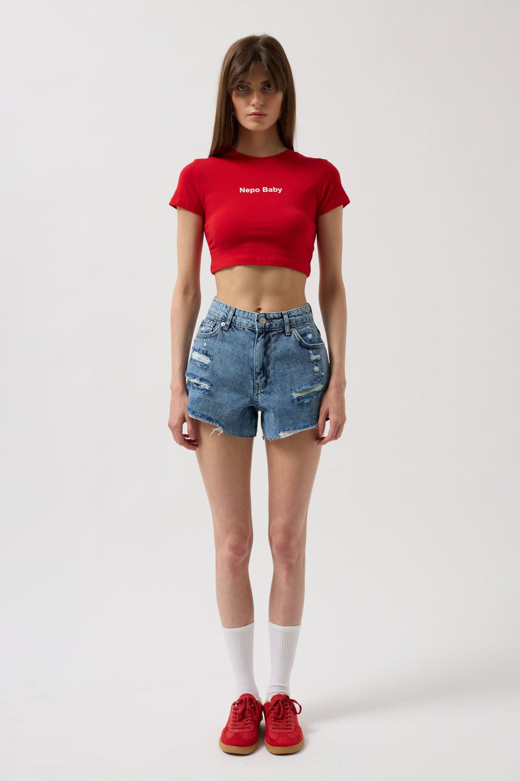 Nepo Printed Crop Red T-Shirt