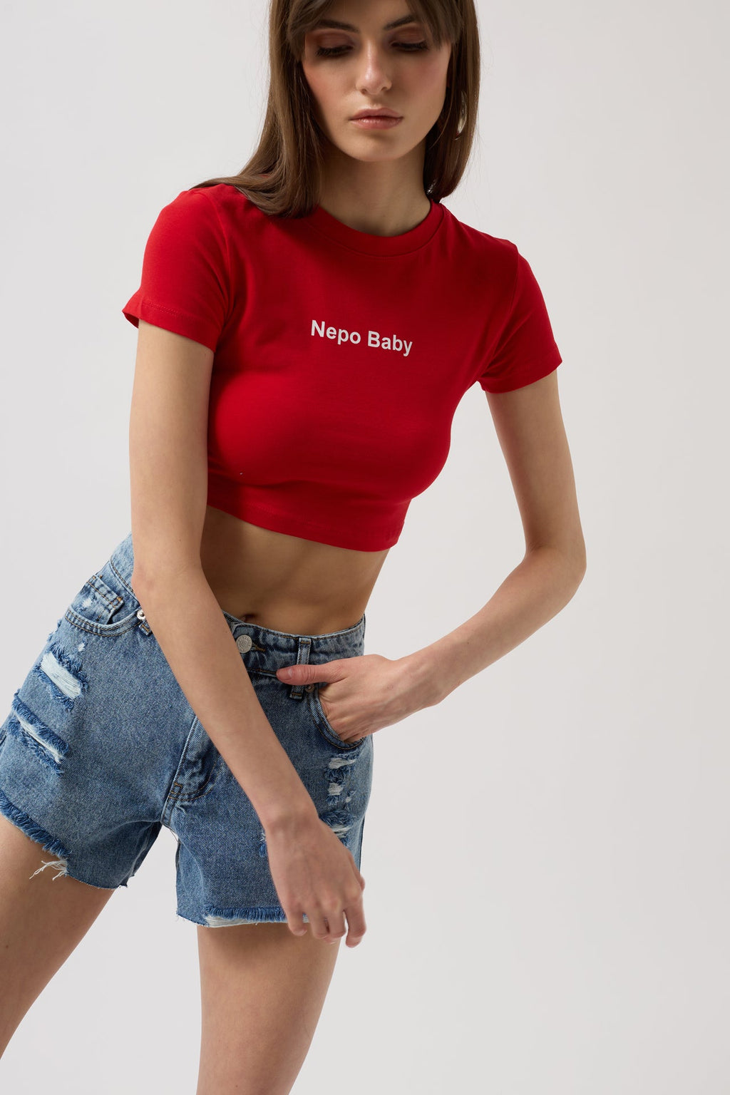 Nepo Printed Crop Red T-Shirt