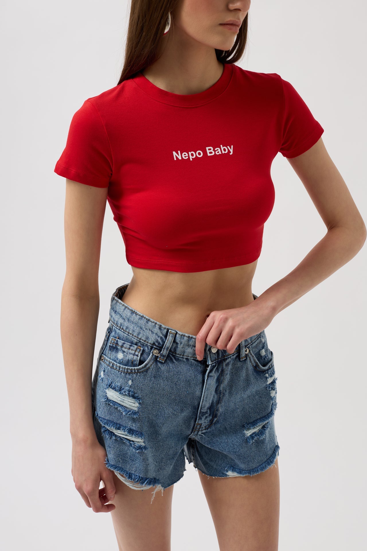 Nepo Printed Crop Red T-Shirt