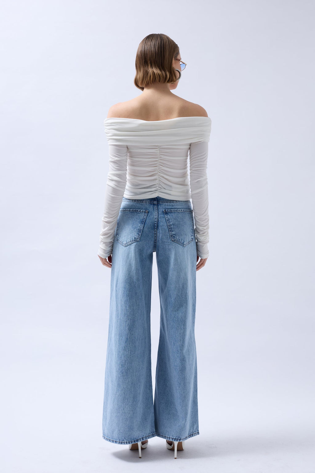 Shoulder Cutout Strapless White Blouse