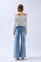 Shoulder Cutout Strapless White Blouse