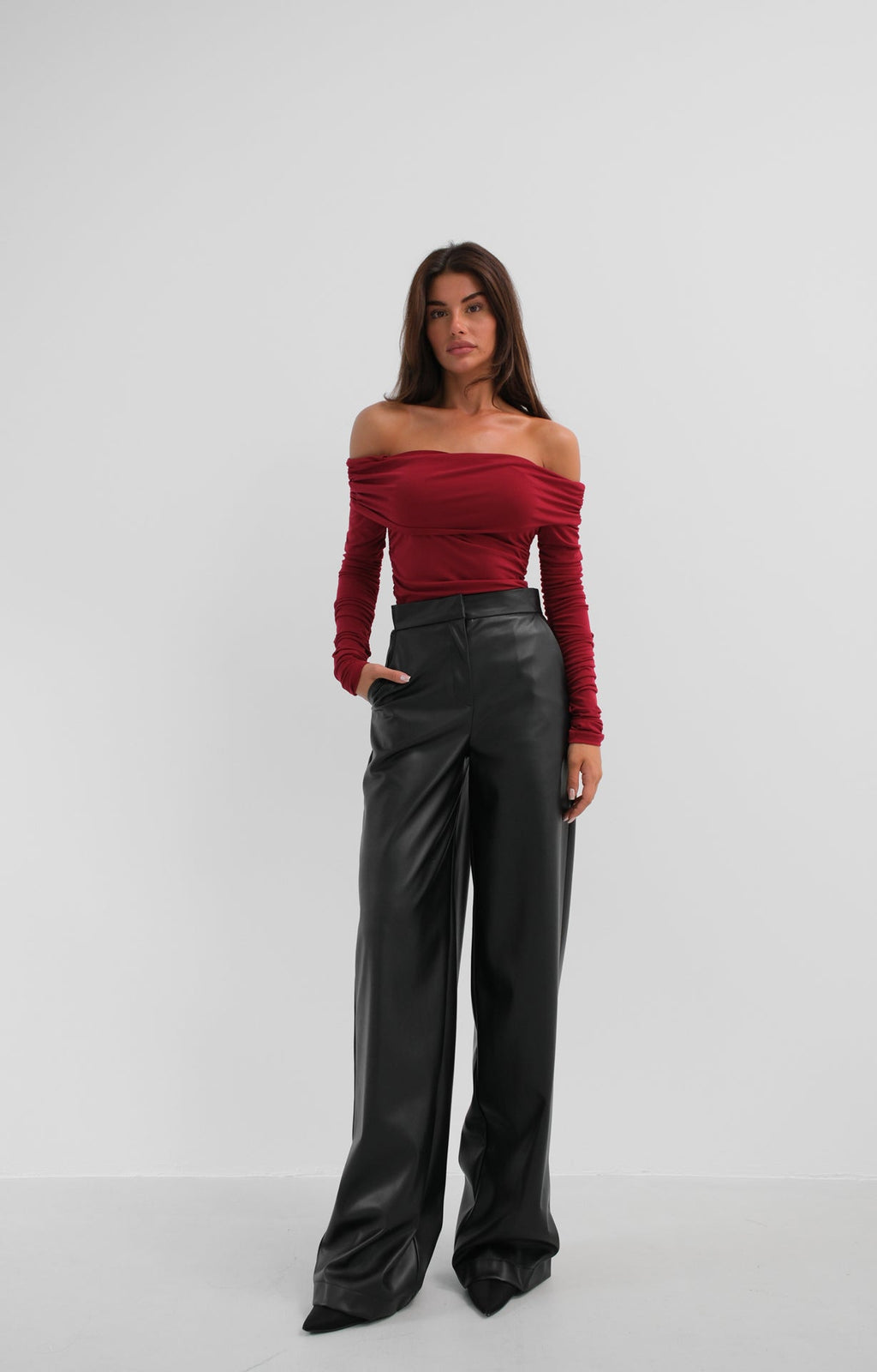 Shoulder Cutout Strapless Burgundy Blouse