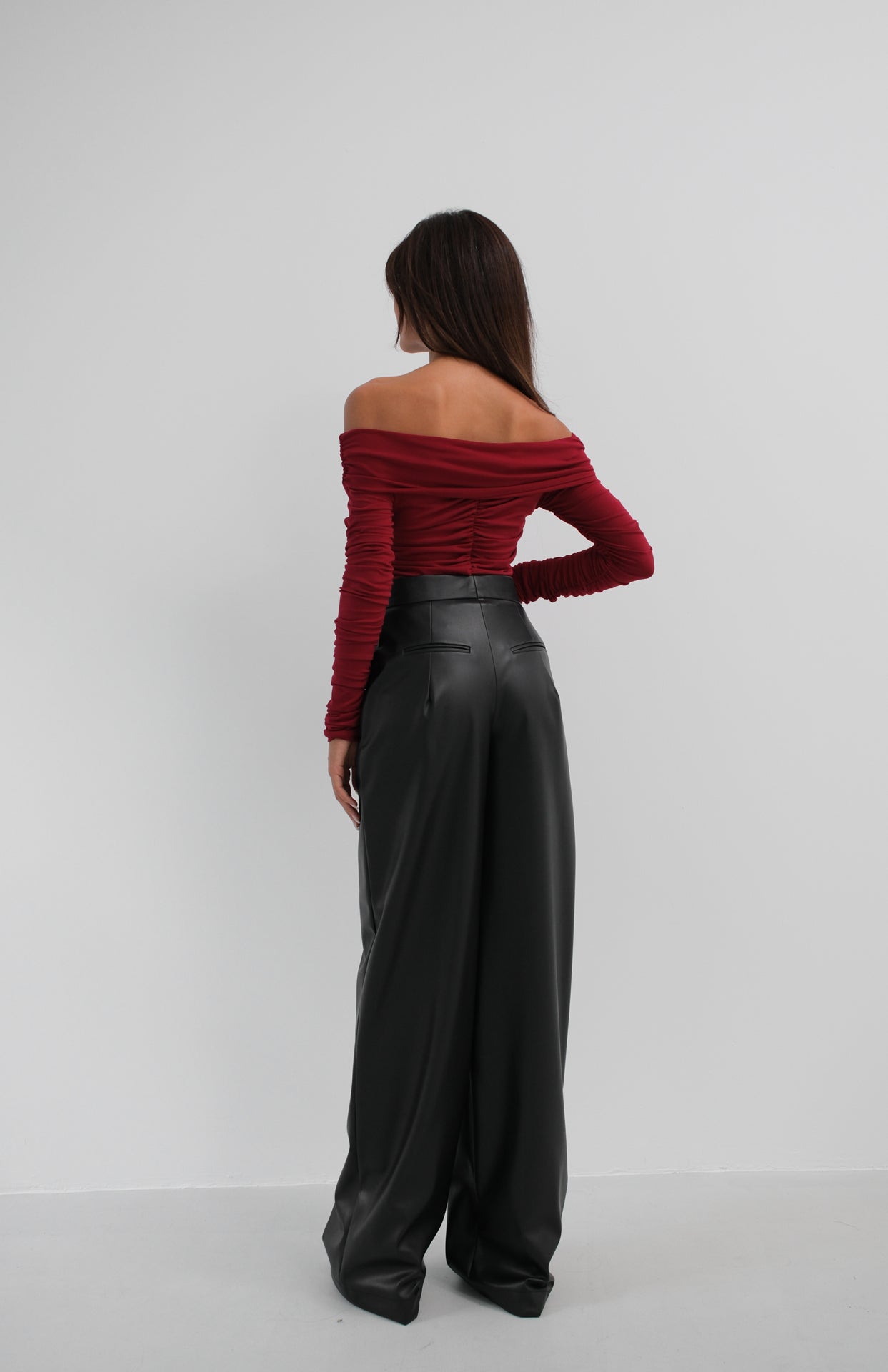 Shoulder Cutout Strapless Burgundy Blouse