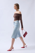 Shoulder Cutout Strapless Brown Blouse