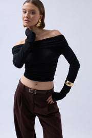Off the Shoulder Strapless Black Blouse