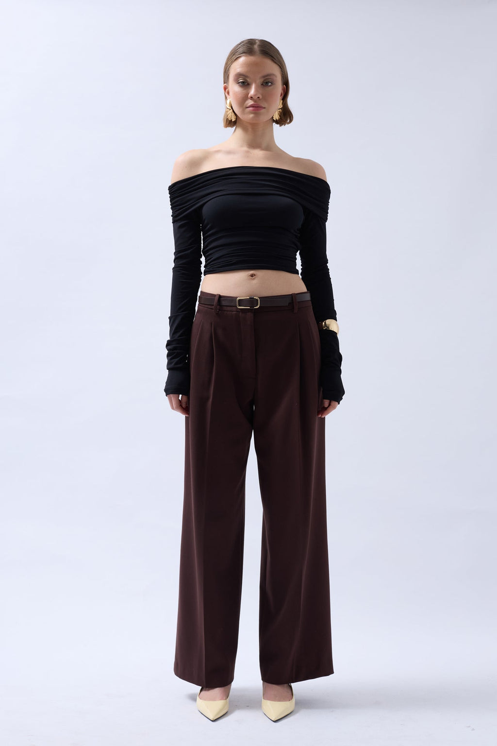 Shoulder Cutout Strapless Black Blouse