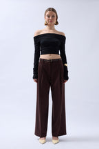 Shoulder Cutout Strapless Black Blouse