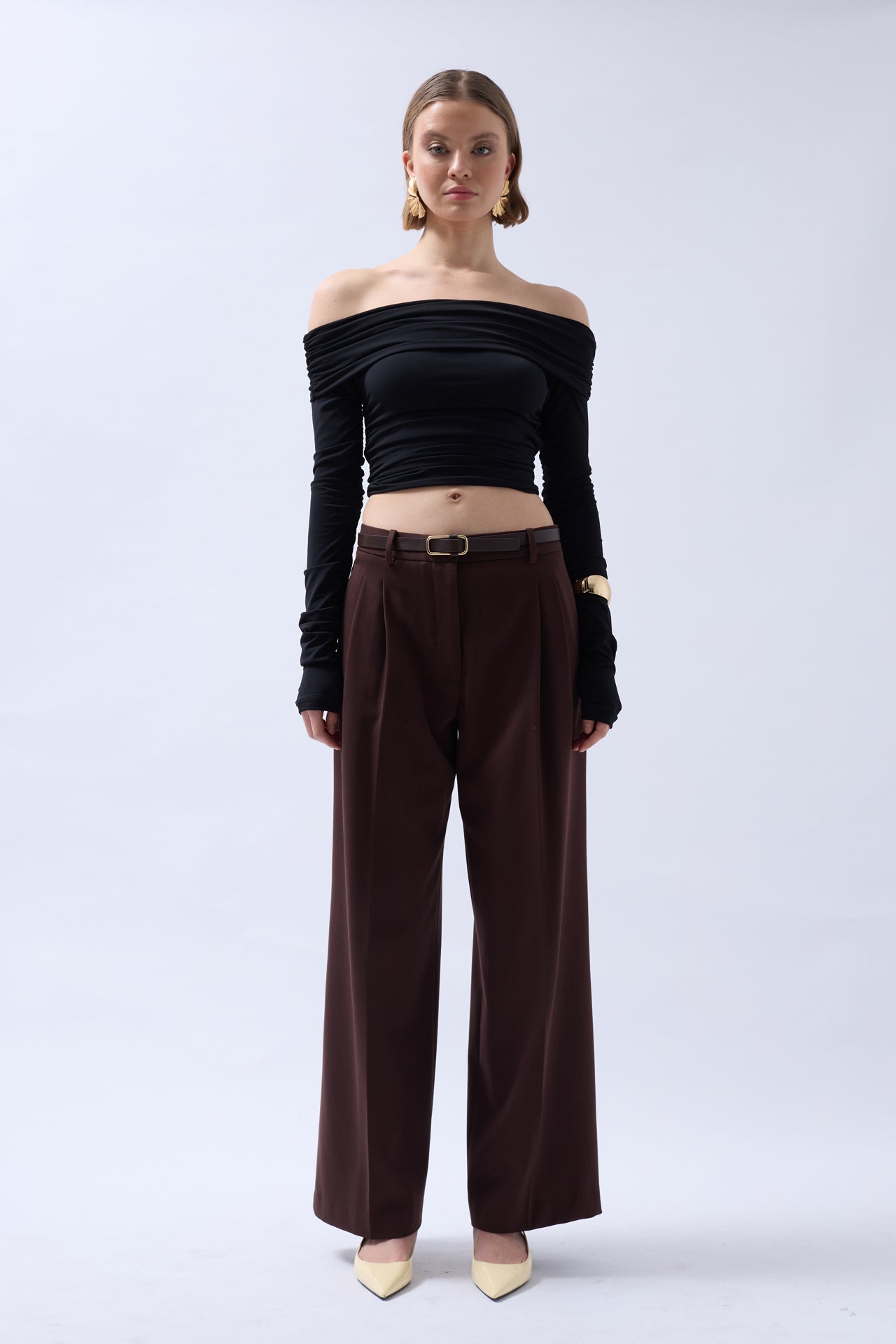 Shoulder Cutout Strapless Black Blouse