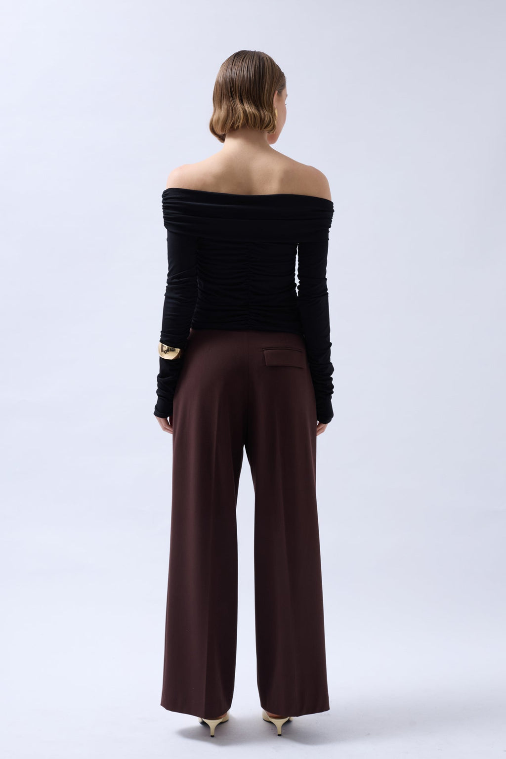 Shoulder Cutout Strapless Black Blouse