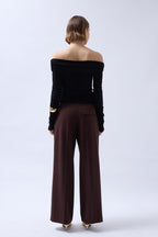 Shoulder Cutout Strapless Black Blouse