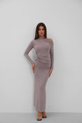 Shoulder Cut-Out Stone Detail Gray Dress