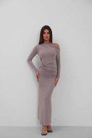 Off the Shoulder Stone Detailed Gray Dress