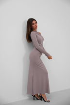 Shoulder Cut-Out Stone Detail Gray Dress
