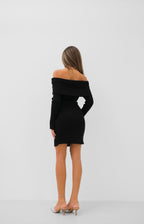 Shoulder Cut-Out Midi Length Black Knit Dress