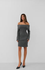 Shoulder Cut-Out Midi Length Gray Knit Dress