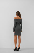 Shoulder Cut-Out Midi Length Gray Knit Dress