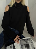 Shoulder Detail Turtleneck Black Sweater