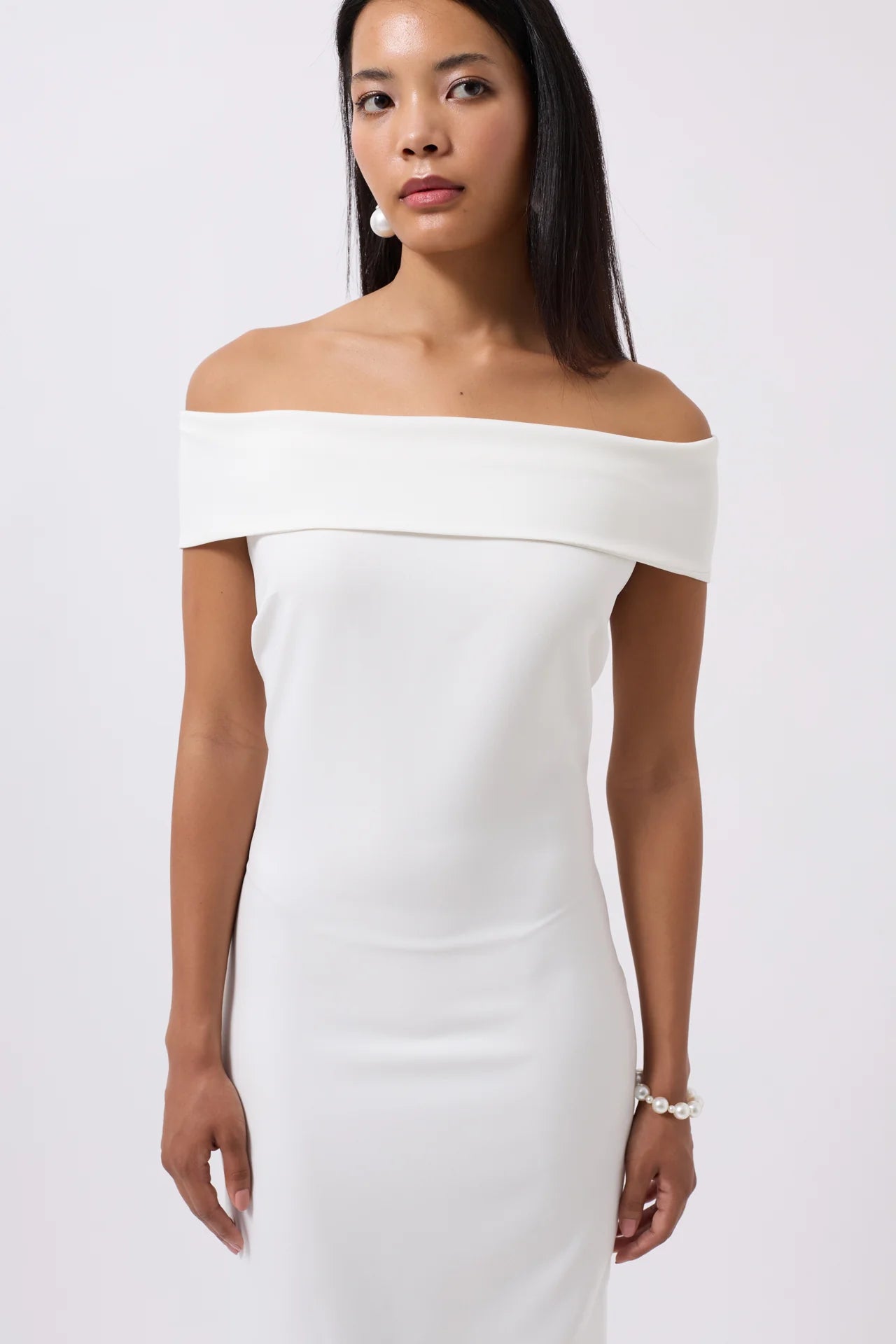 Shoulder Fold Detail Maxi White Dress
