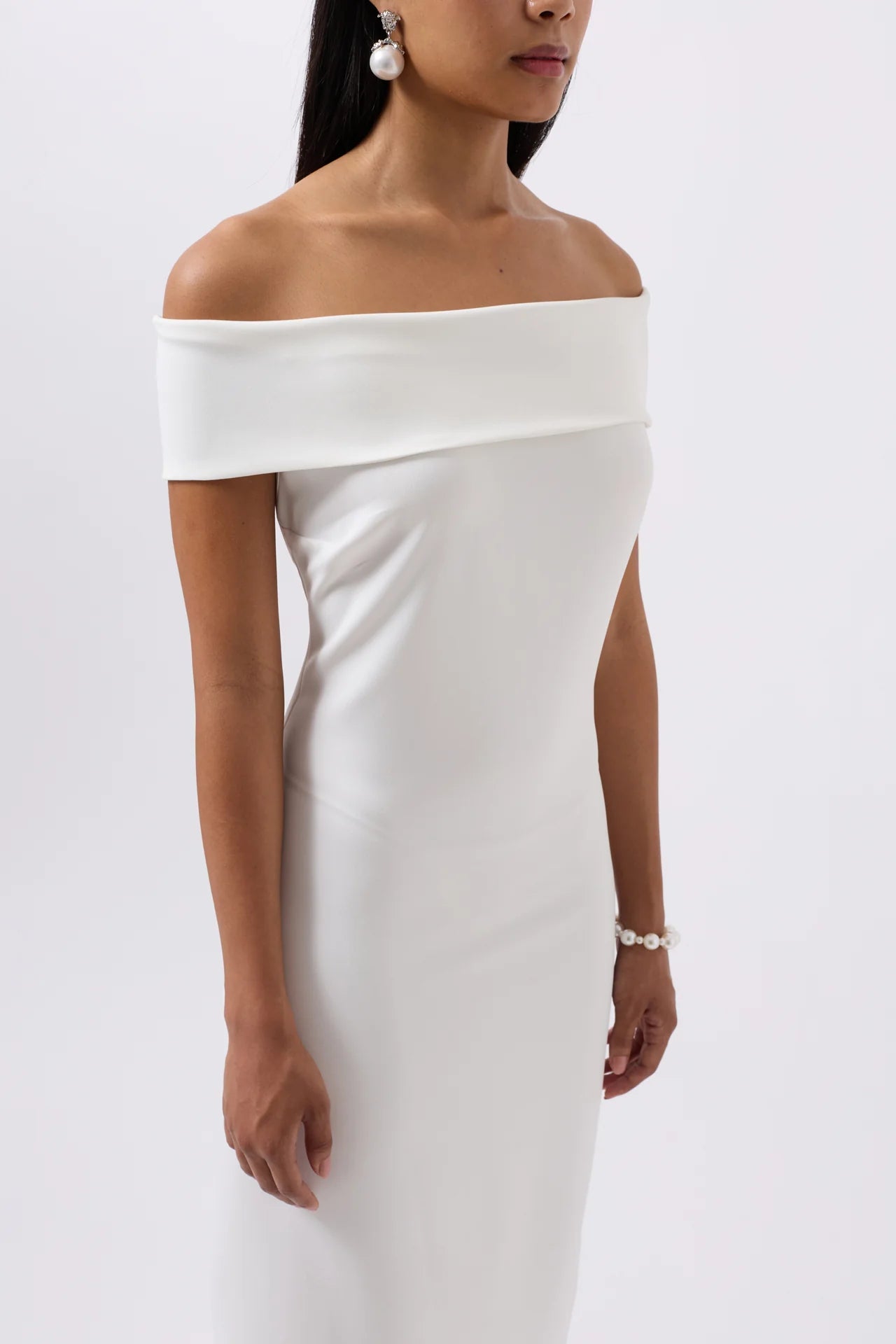 Shoulder Fold Detail Maxi White Dress