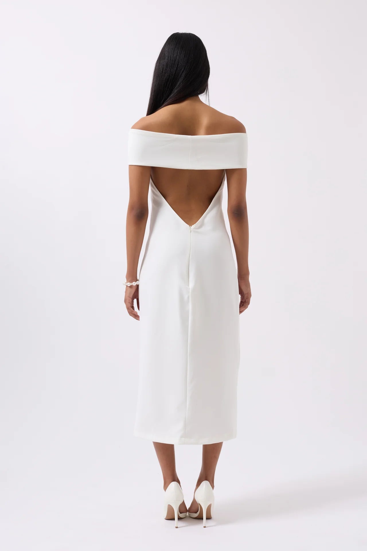 Shoulder Fold Detail Maxi White Dress