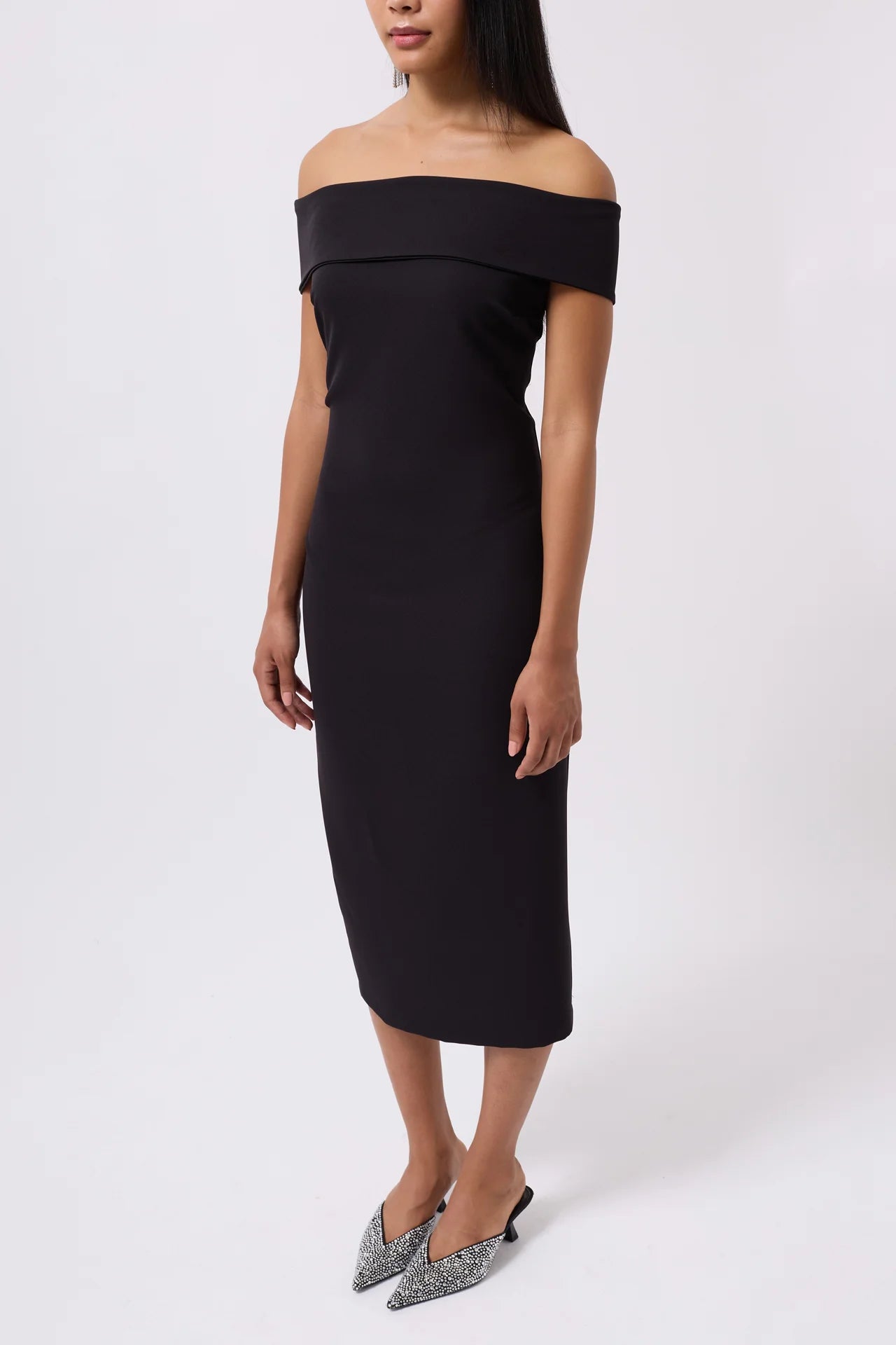 Shoulder Fold Detail Maxi Black Dress