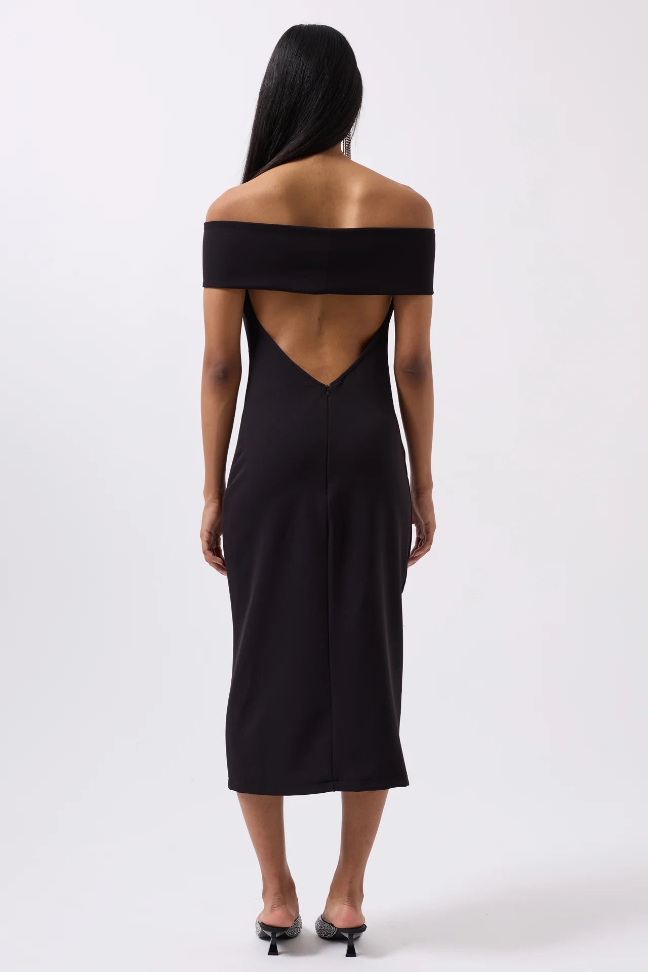 Shoulder Fold Detail Maxi Black Dress