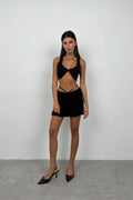 Front Tie Black Crop Blouse