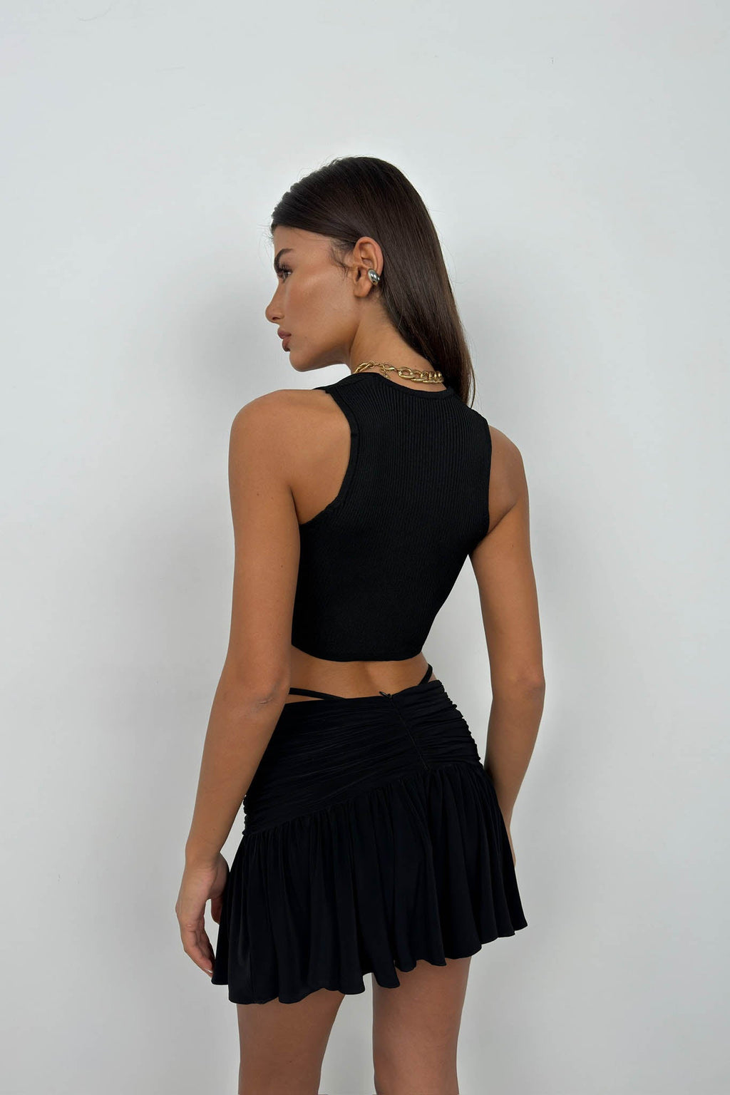 Front Tie Black Crop Blouse