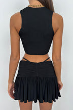 Front Tie Black Crop Blouse