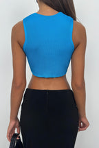 Front Tie Blue Crop Blouse