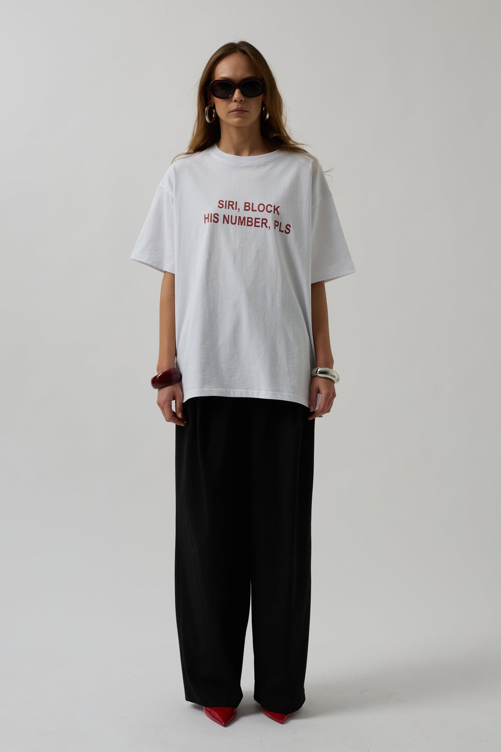 Siri Front Printed Oversize White T-Shirt