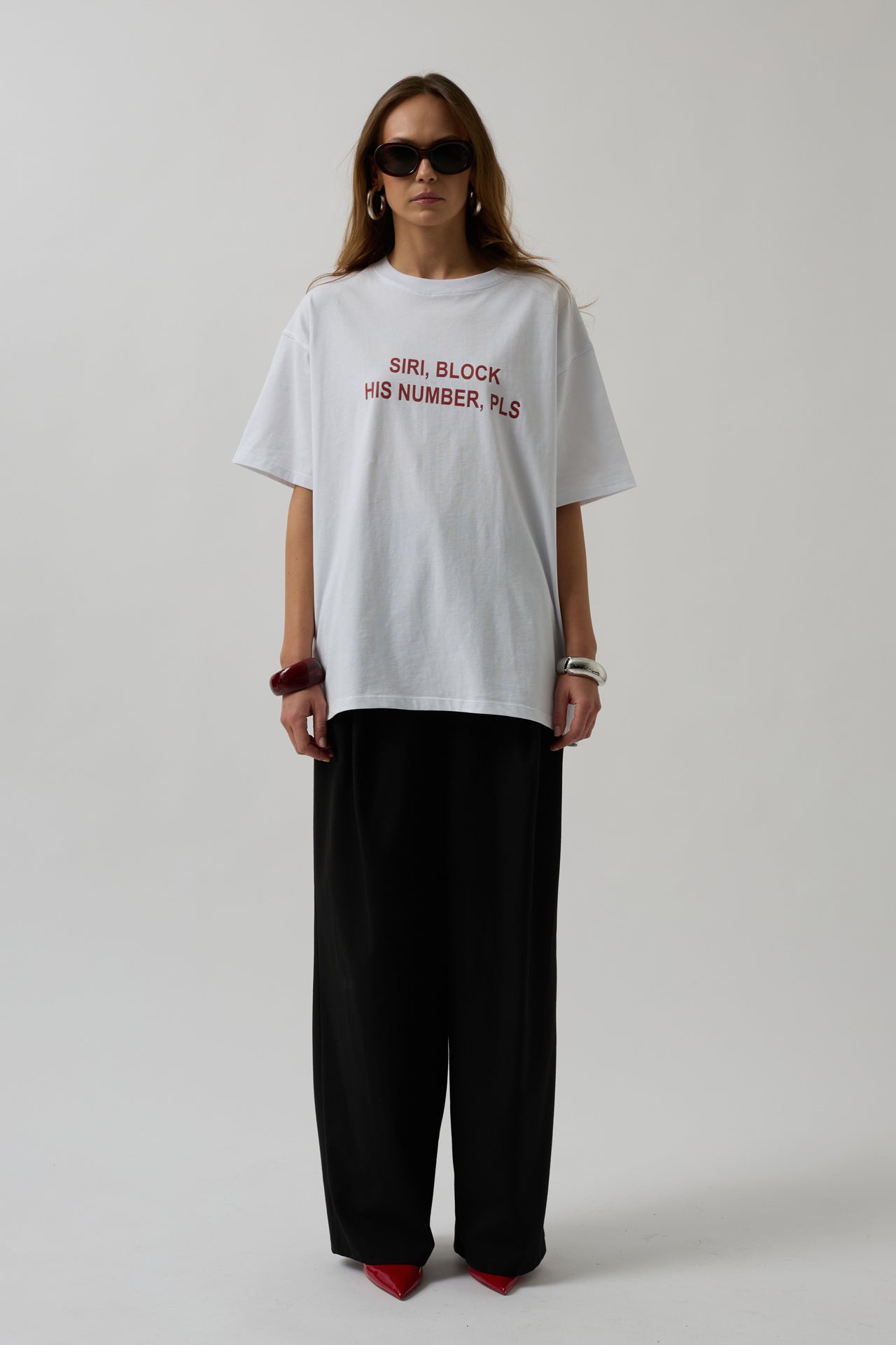 Siri Front Printed Oversize White T-Shirt