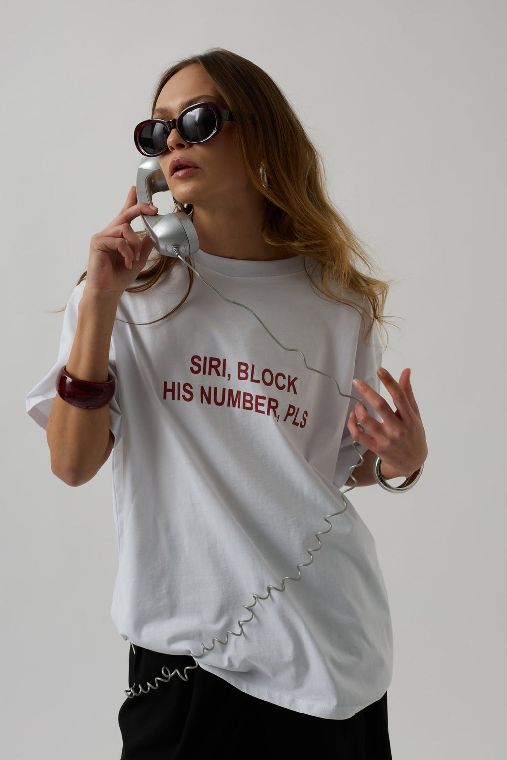Siri Front Printed Oversize White T-Shirt