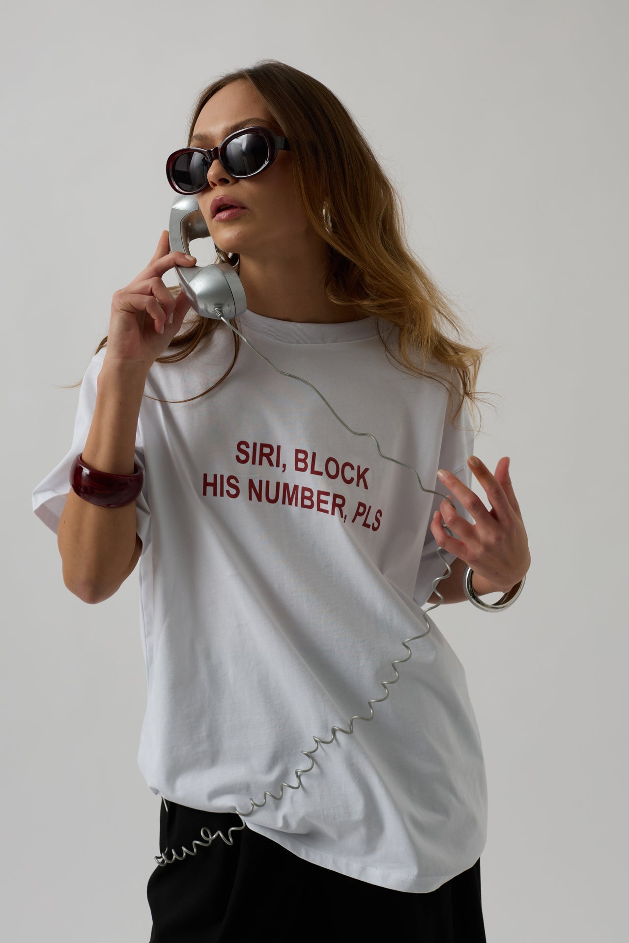Siri Front Printed Oversize White T-Shirt