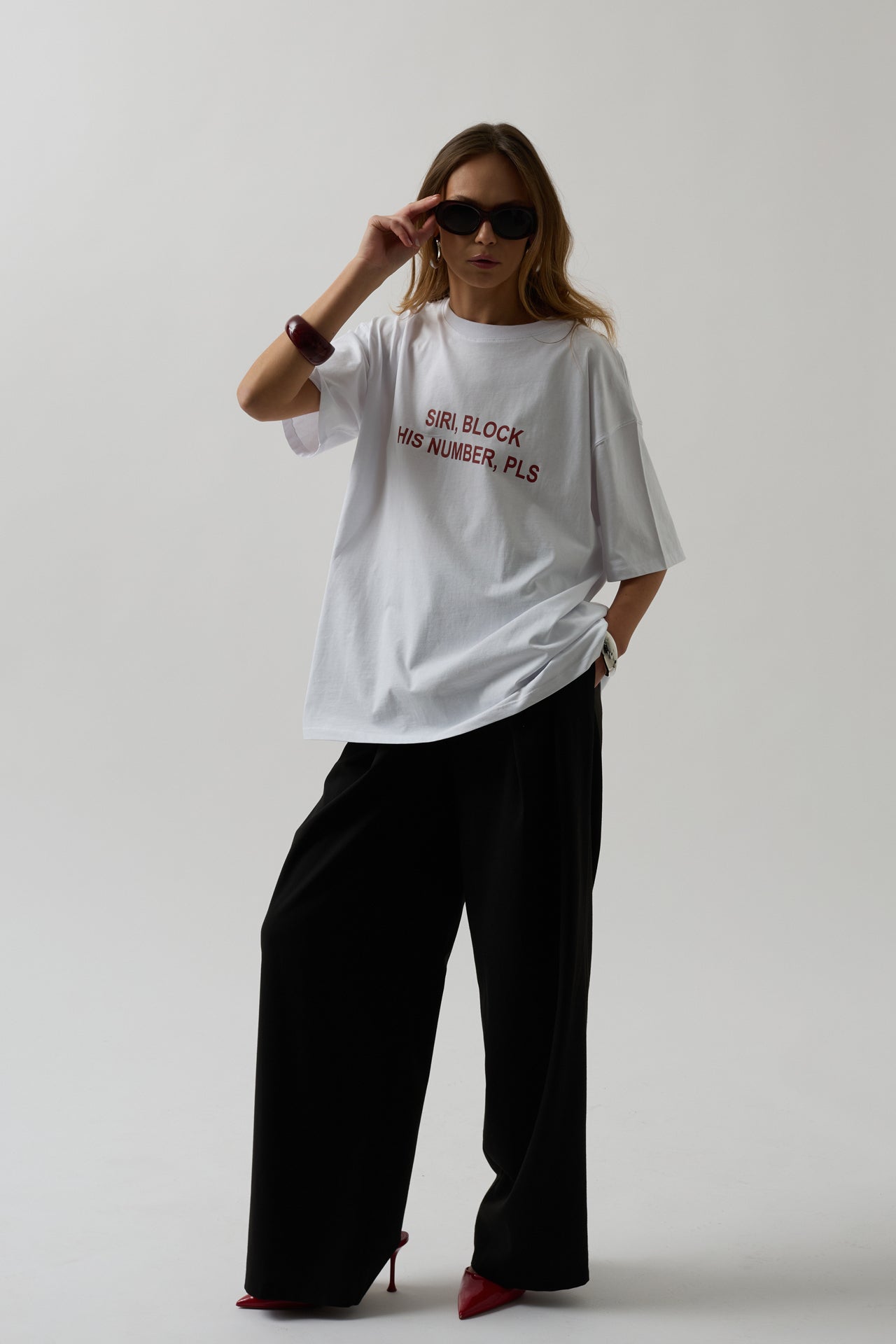 Siri Front Printed Oversize White T-Shirt