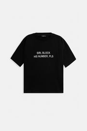Siri Front Printed Oversized Black T-Shirt