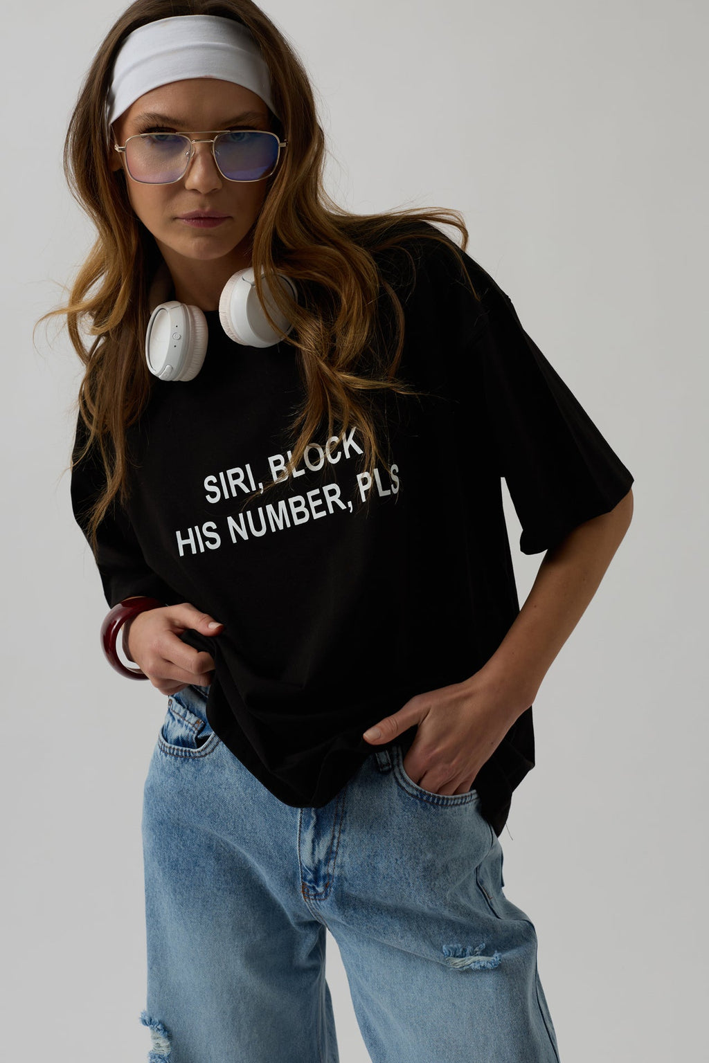 Siri On Baskili Oversize Black T-Shirt