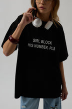 Siri On Baskili Oversize Black T-Shirt