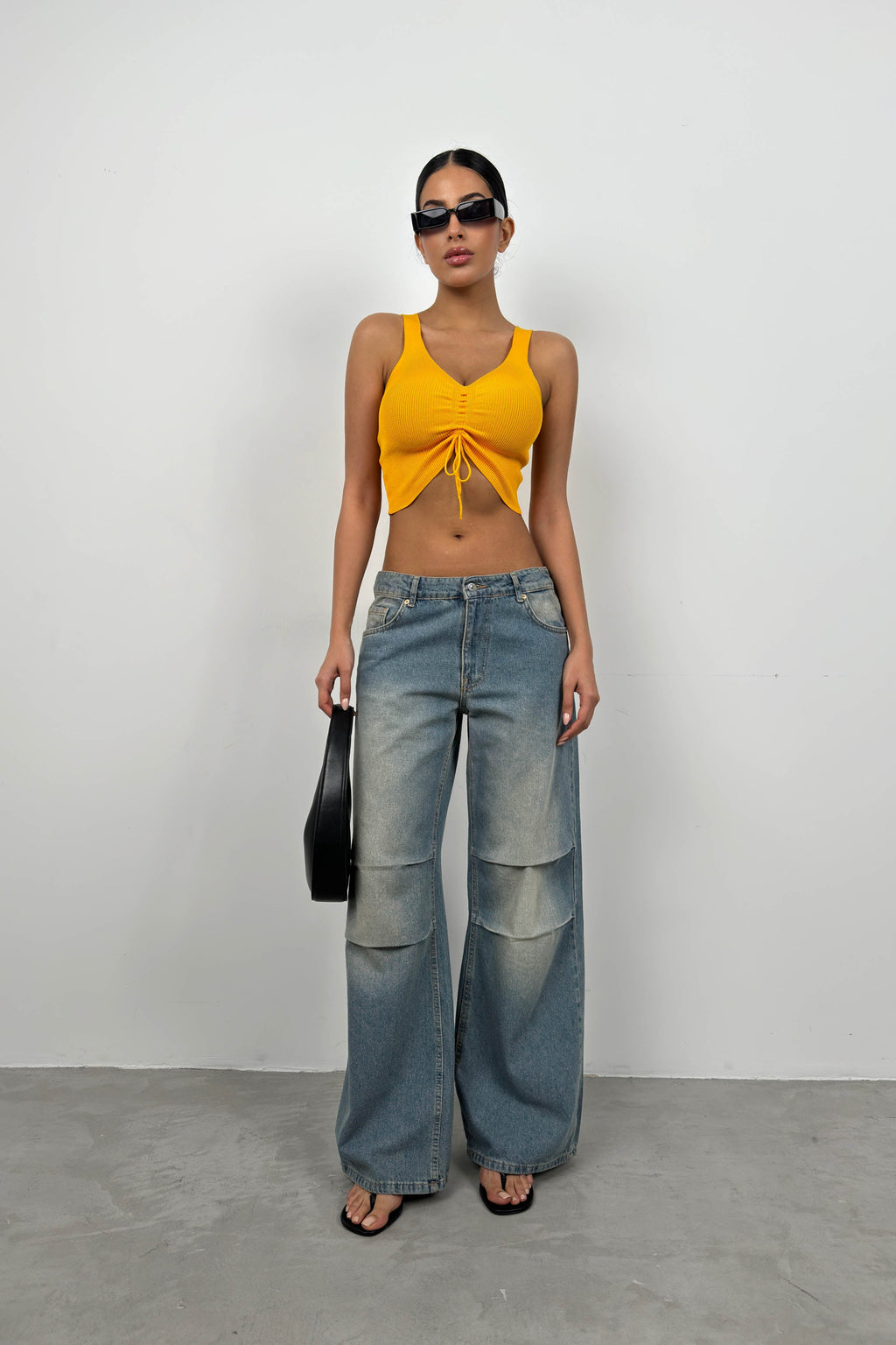 Front Ruched Mango Crop Blouse