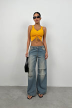 Front Ruched Mango Crop Blouse