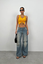 Mango Crop Blouse with Front Pleats