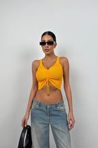 Front Ruched Mango Crop Blouse