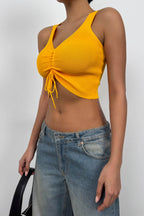 Front Ruched Mango Crop Blouse