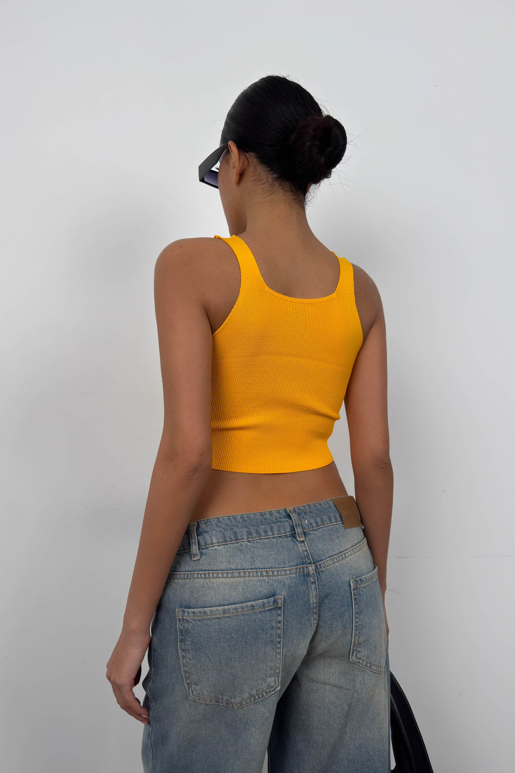 Front Ruched Mango Crop Blouse