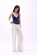 Frontden Tie Ecru Satin Pants