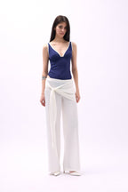 Frontden Tie Ecru Satin Pants