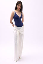 Frontden Tie Ecru Satin Pants