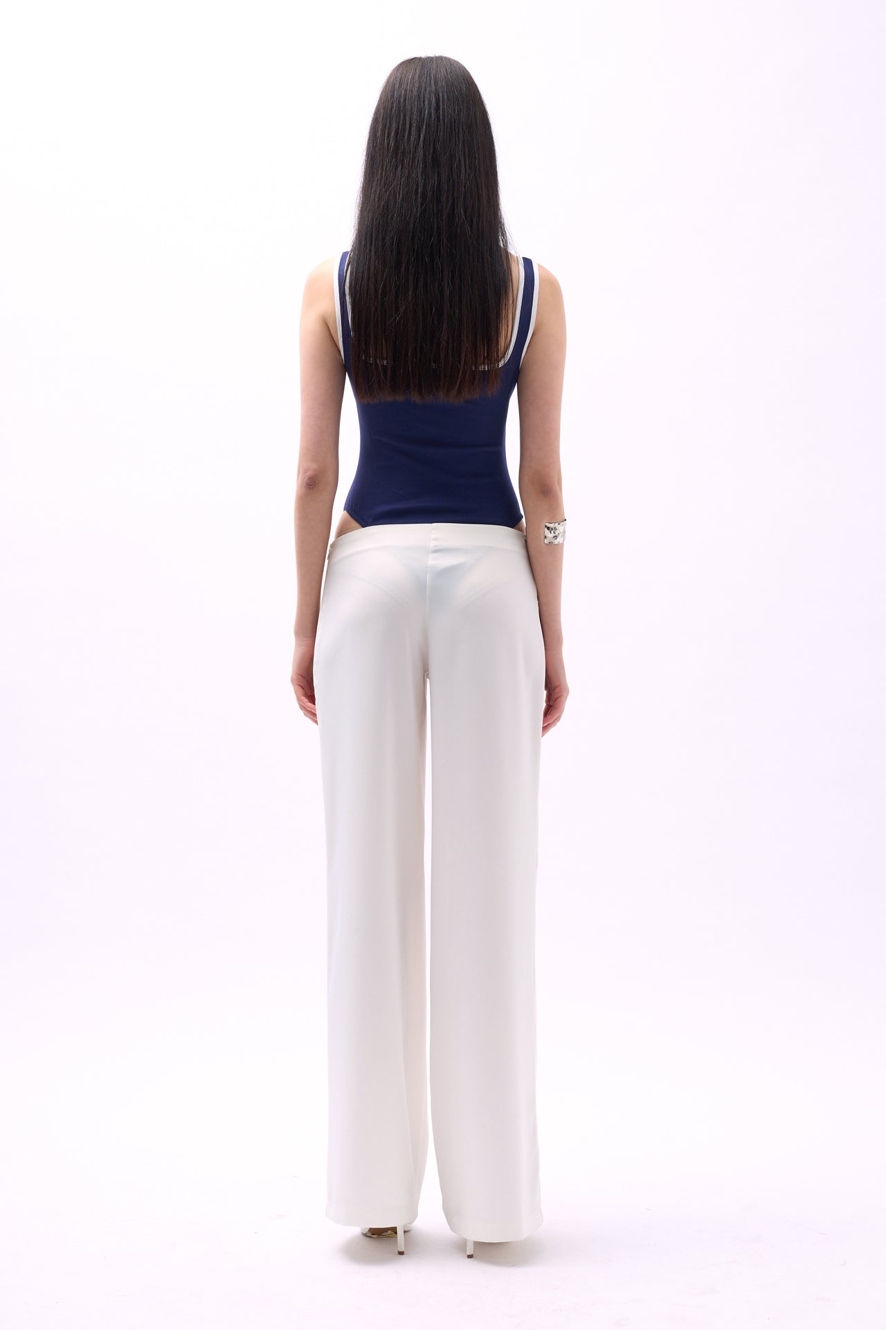 Frontden Tie Ecru Satin Pants