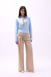 Front Tie Satin Beige Trousers