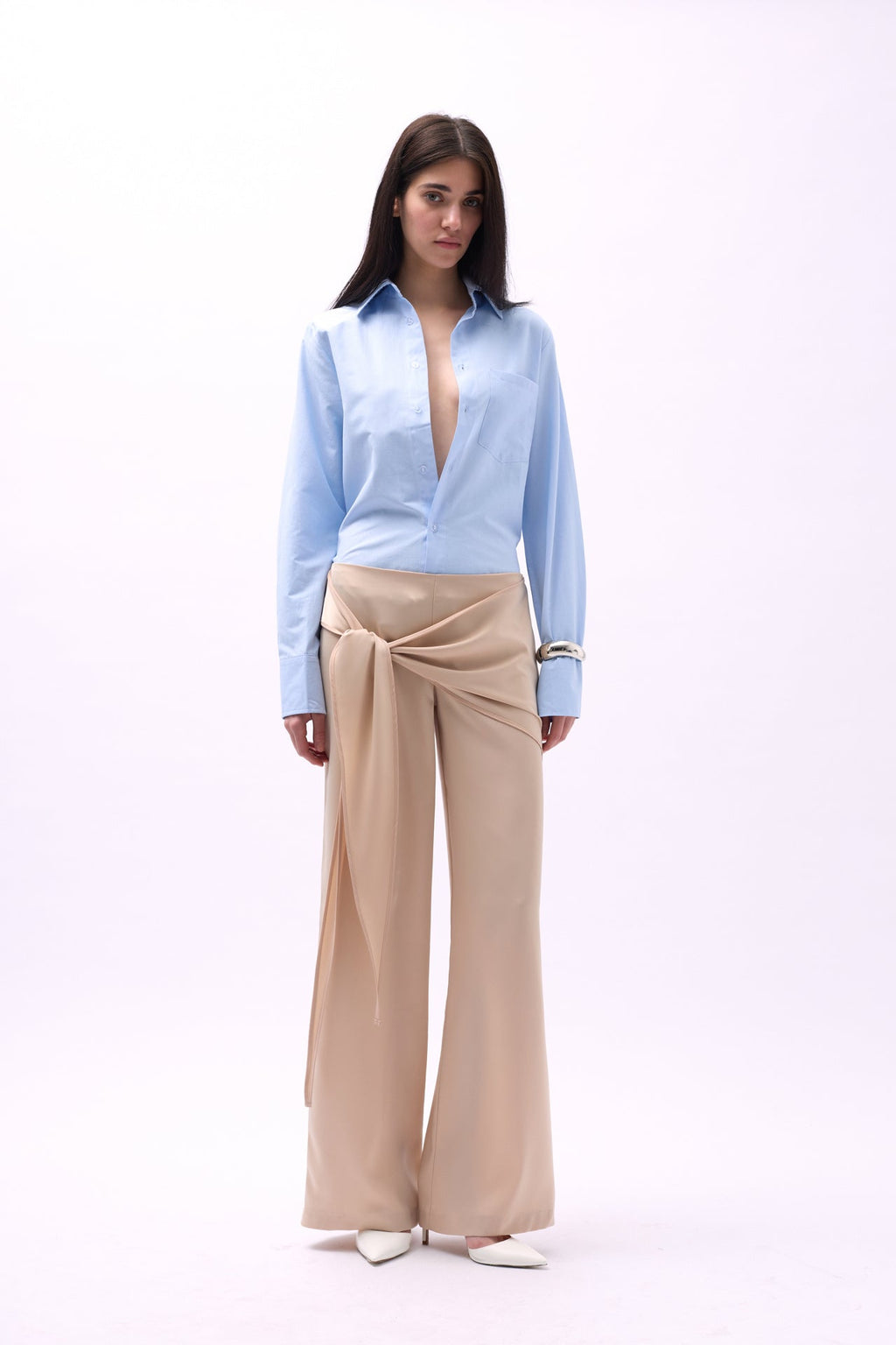 Front Tie Satin Beige Pants